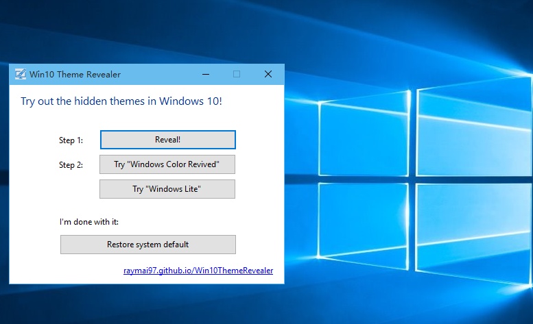 Windows 10恢复彩色标题栏小工具Win10 Theme Revealer v1.0下载